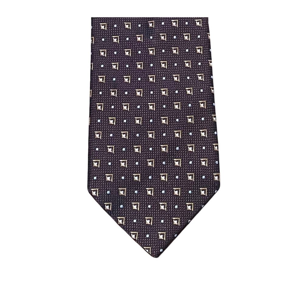 Jos. A. Bank Chocolate Brown 100% Silk Geometric Print Tie, Career, 59.5"